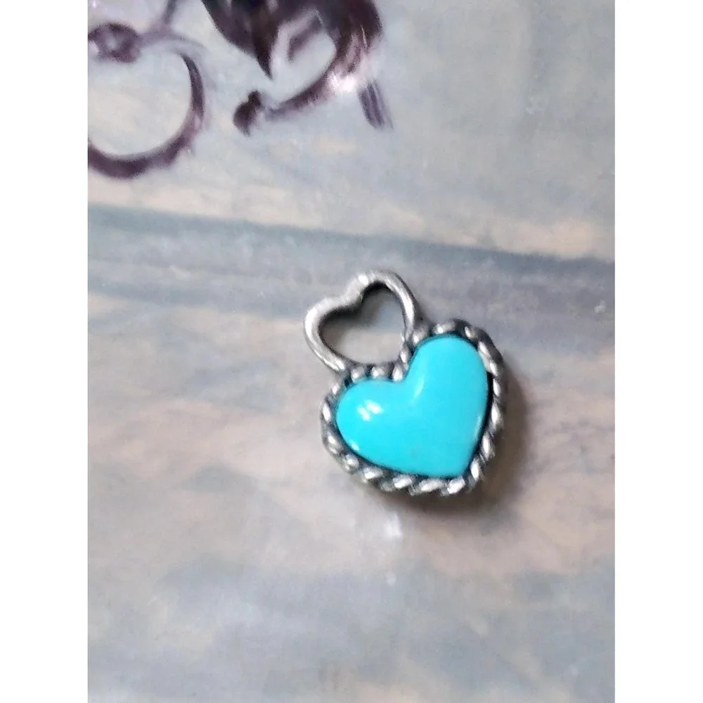 Heart Charm Pendant Turquoise 925 vintage